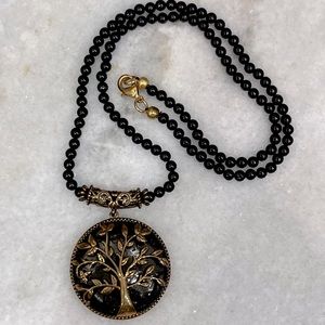 Matrix Silver Shungite Thai Black Spinel Tree of Life Bead Necklace